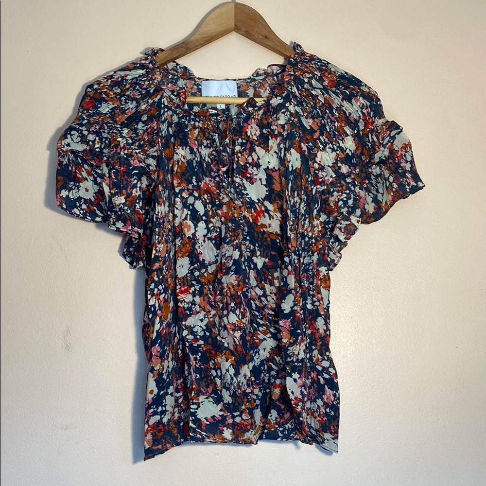 Gilner Farrar  Women's Top Floral Blouse Short Sleeve Size L